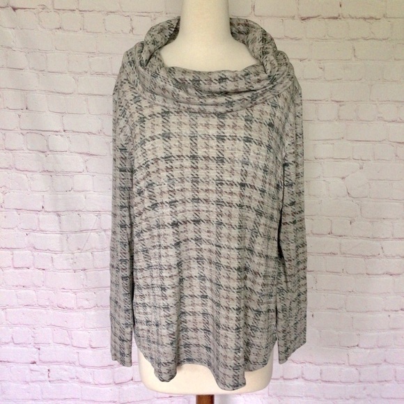 Tribal Sweaters - Tribal Gray and Purple Cowl Neck Sweater - Size Large